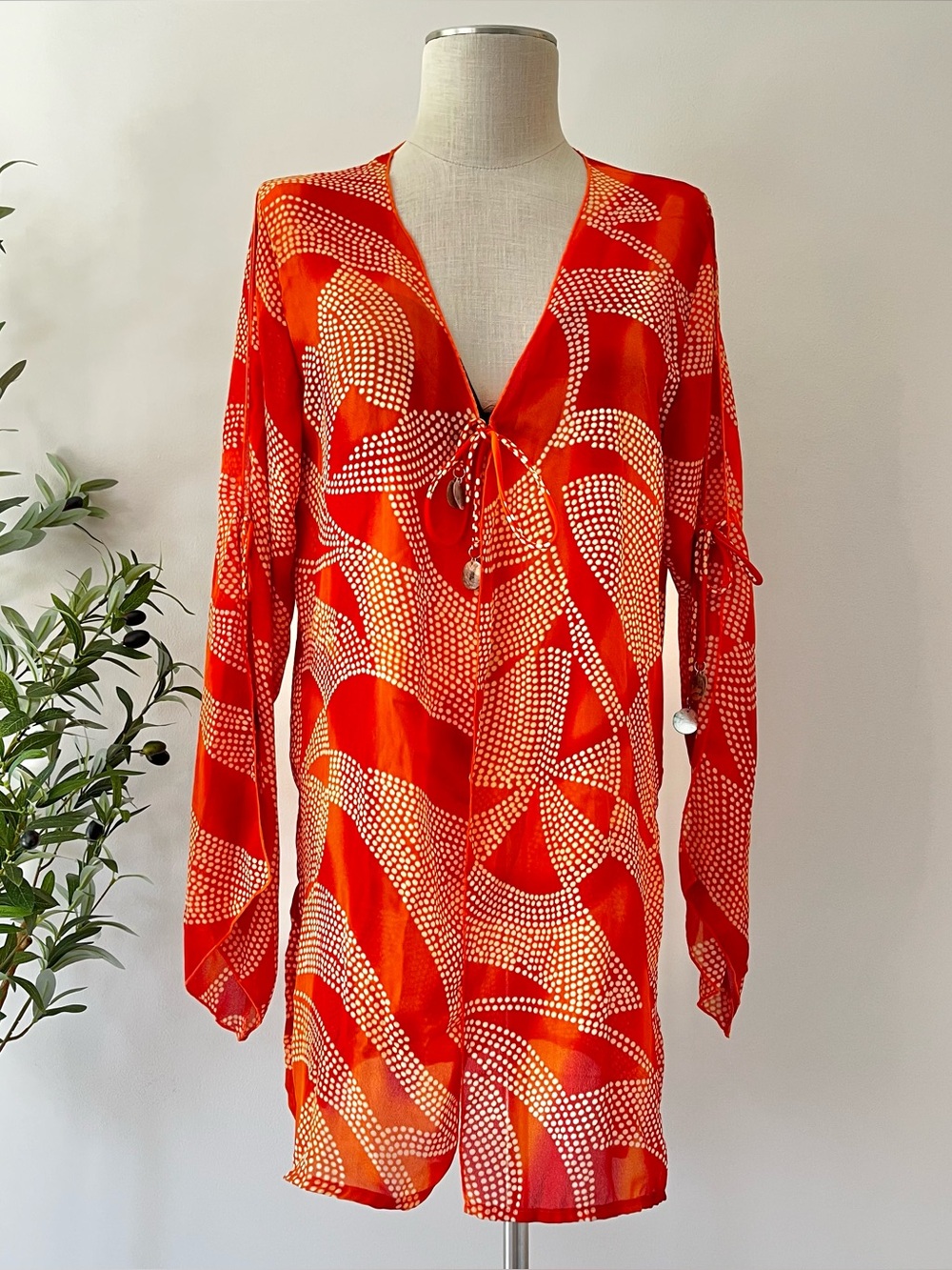 Your best look Orange Printed Swim Cover-Up Tunic with shell details